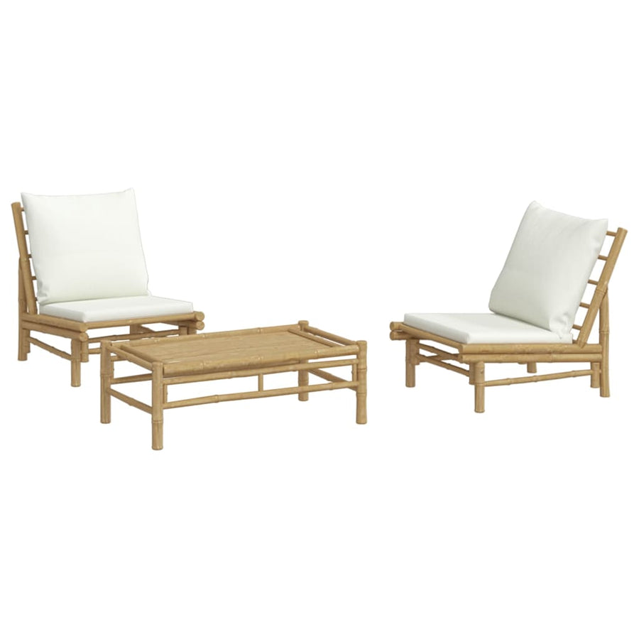 3-Delige Loungeset Met Kussens Bamboe Wit Crème 2x stoel + Tafel