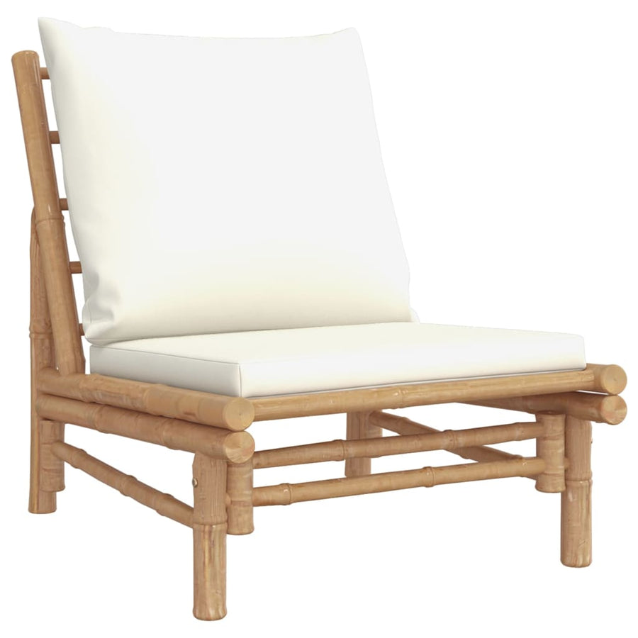 3-Delige Loungeset Met Kussens Bamboe Wit Crème 2x stoel + Tafel
