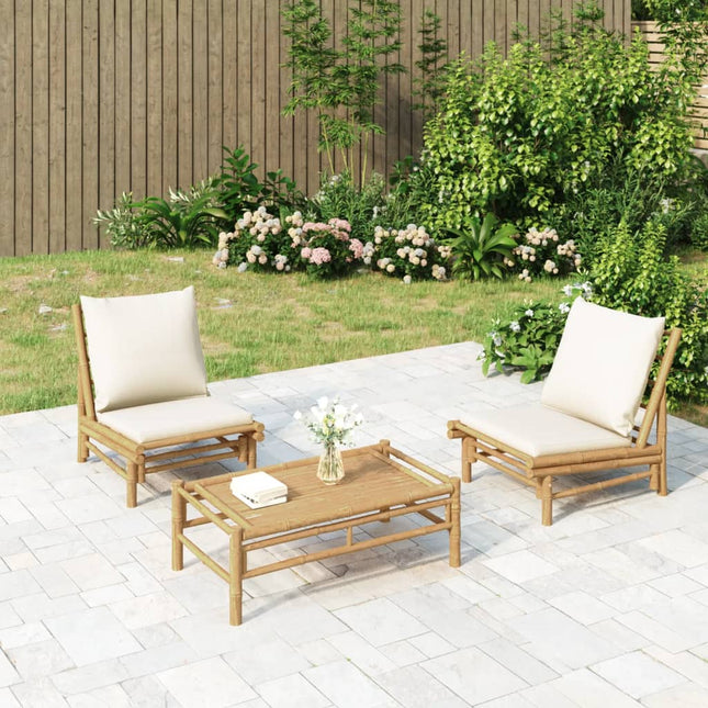 3-Delige Loungeset Met Kussens Bamboe Wit Crème 2x stoel + Tafel