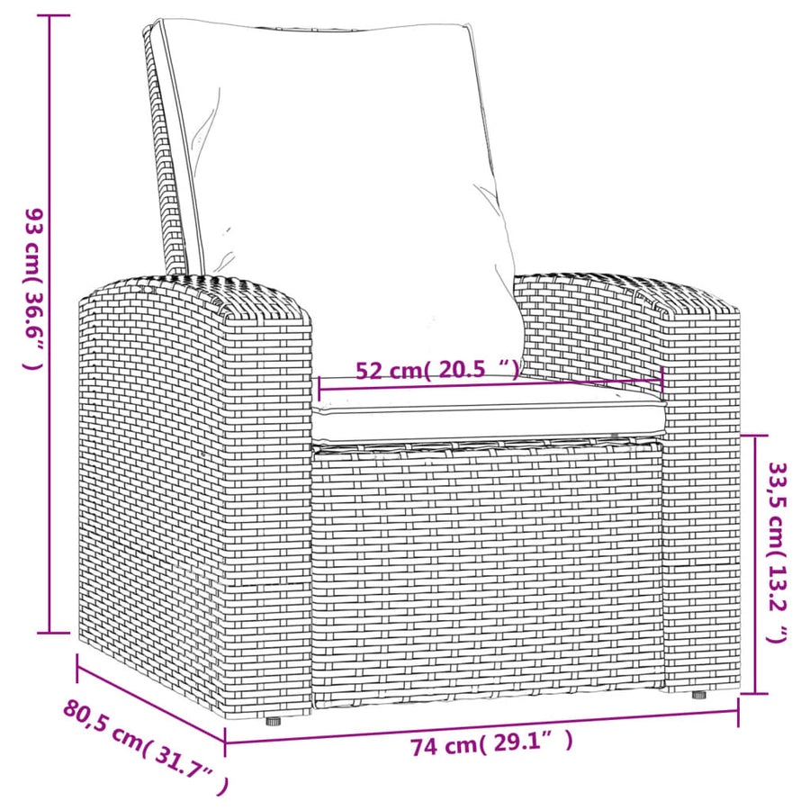 Tuinstoel Verstelbaar Met Kussens Poly Rattan Grijs