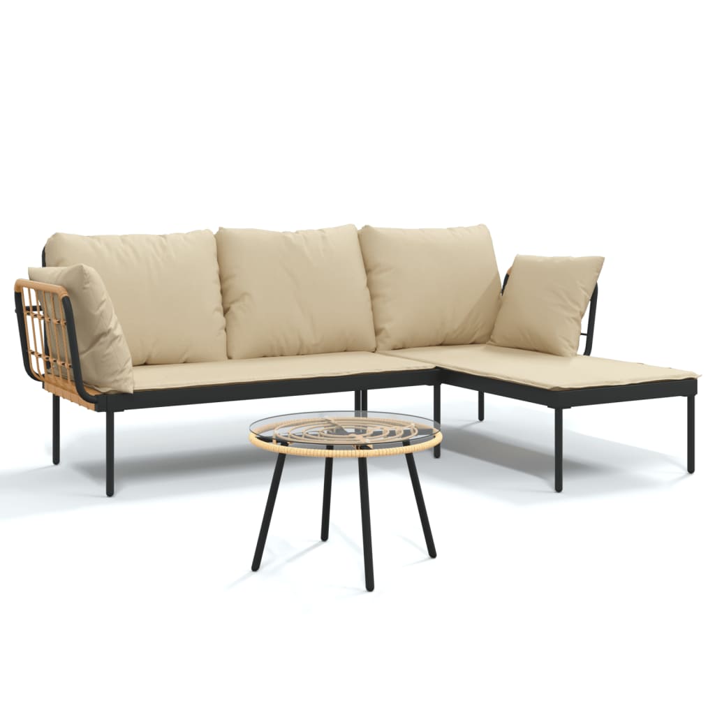 -Delige Loungeset Met Kussens Poly Rattan Beige