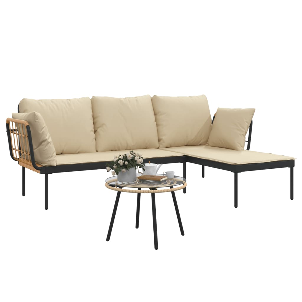 -Delige Loungeset Met Kussens Poly Rattan Beige