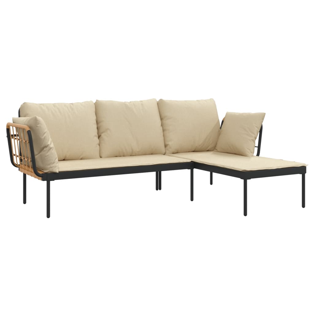 -Delige Loungeset Met Kussens Poly Rattan Beige