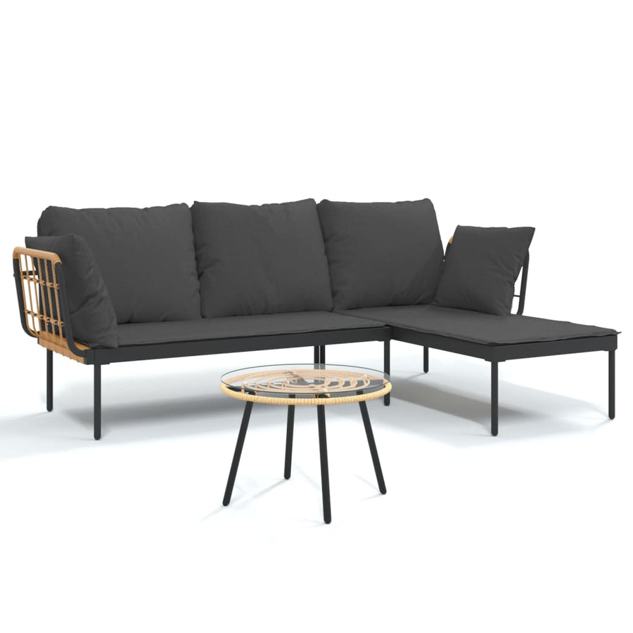 -Delige Loungeset Met Kussens Poly Rattan Donkergrijs