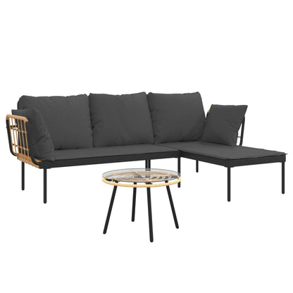 -Delige Loungeset Met Kussens Poly Rattan Donkergrijs