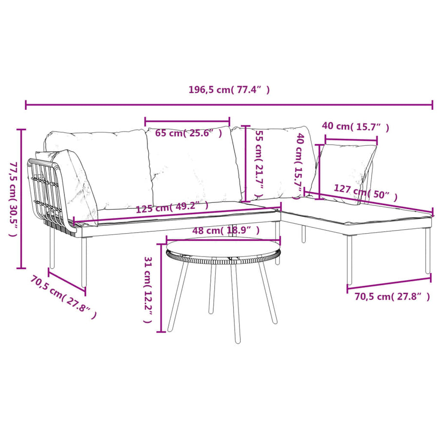 -Delige Loungeset Met Kussens Poly Rattan Donkergrijs