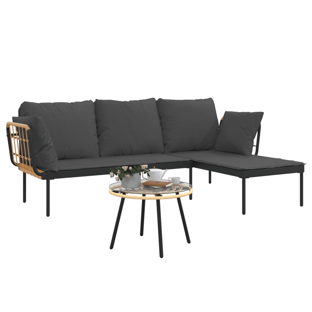 -Delige Loungeset Met Kussens Poly Rattan Donkergrijs
