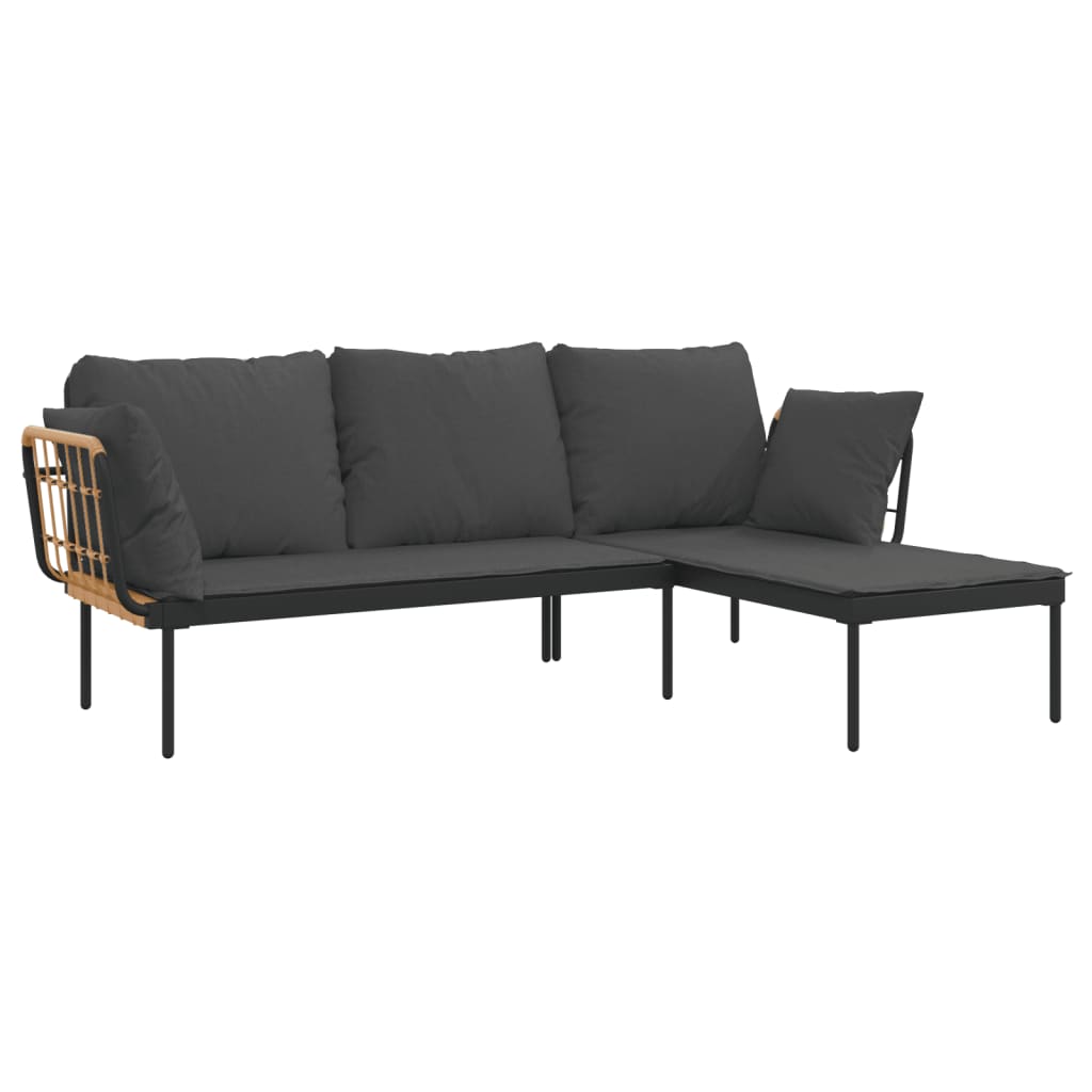 -Delige Loungeset Met Kussens Poly Rattan Donkergrijs