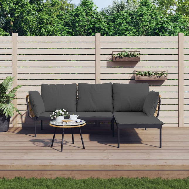 -Delige Loungeset Met Kussens Poly Rattan Donkergrijs