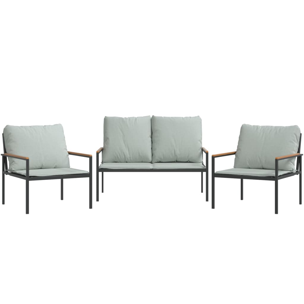 3-Delige Loungeset Met Kussens Staal Antracietkleurig