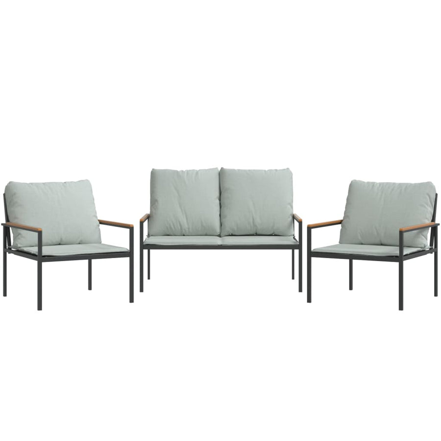 3-Delige Loungeset Met Kussens Staal Antracietkleurig