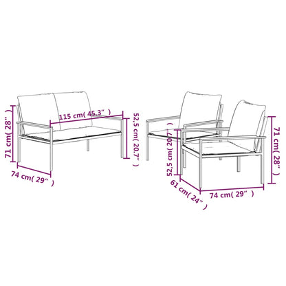 3-Delige Loungeset Met Kussens Staal Antracietkleurig