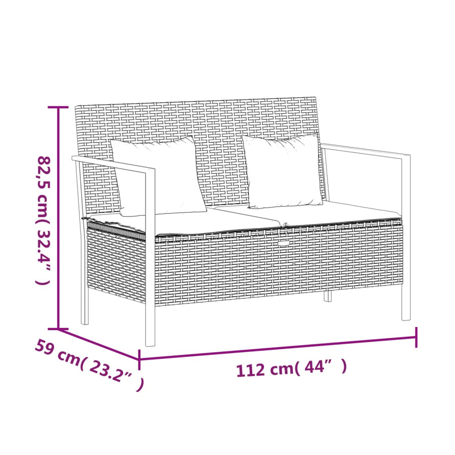 Tuinbank 2-Zits Met Kussens Poly Rattan Grijs