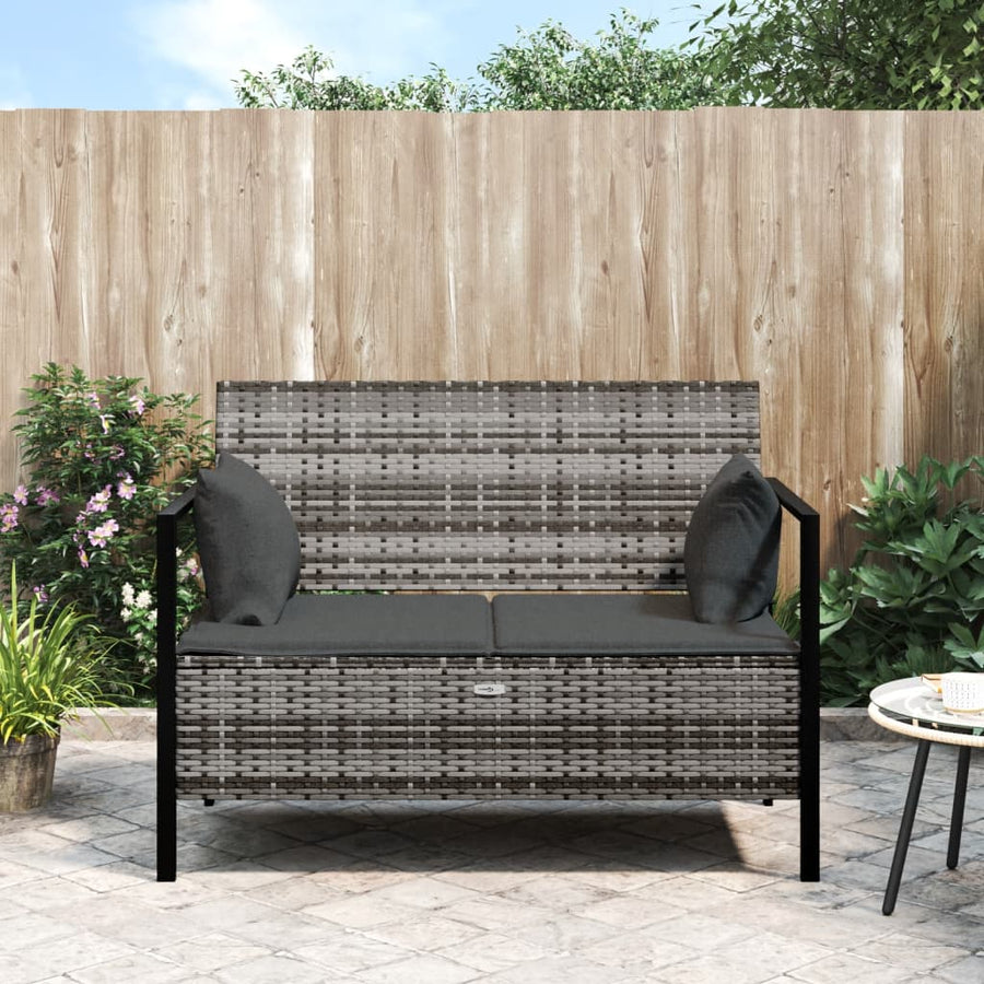 Tuinbank 2-Zits Met Kussens Poly Rattan Grijs