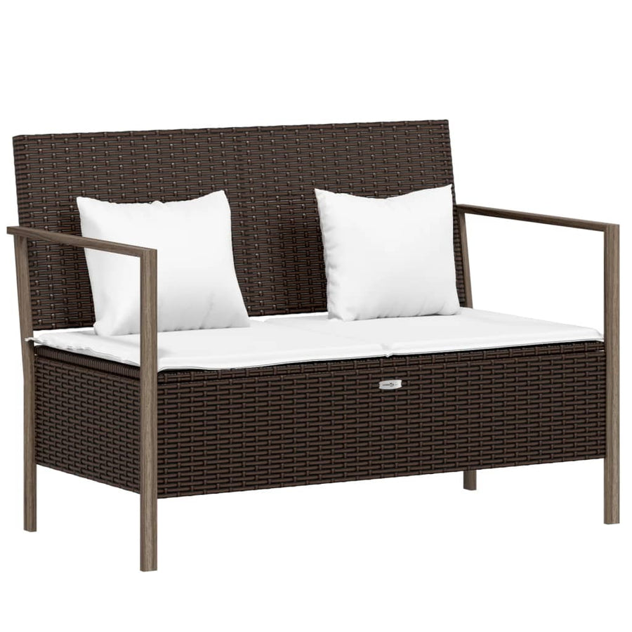 Tuinbank 2-Zits Met Kussens Poly Rattan Bruin