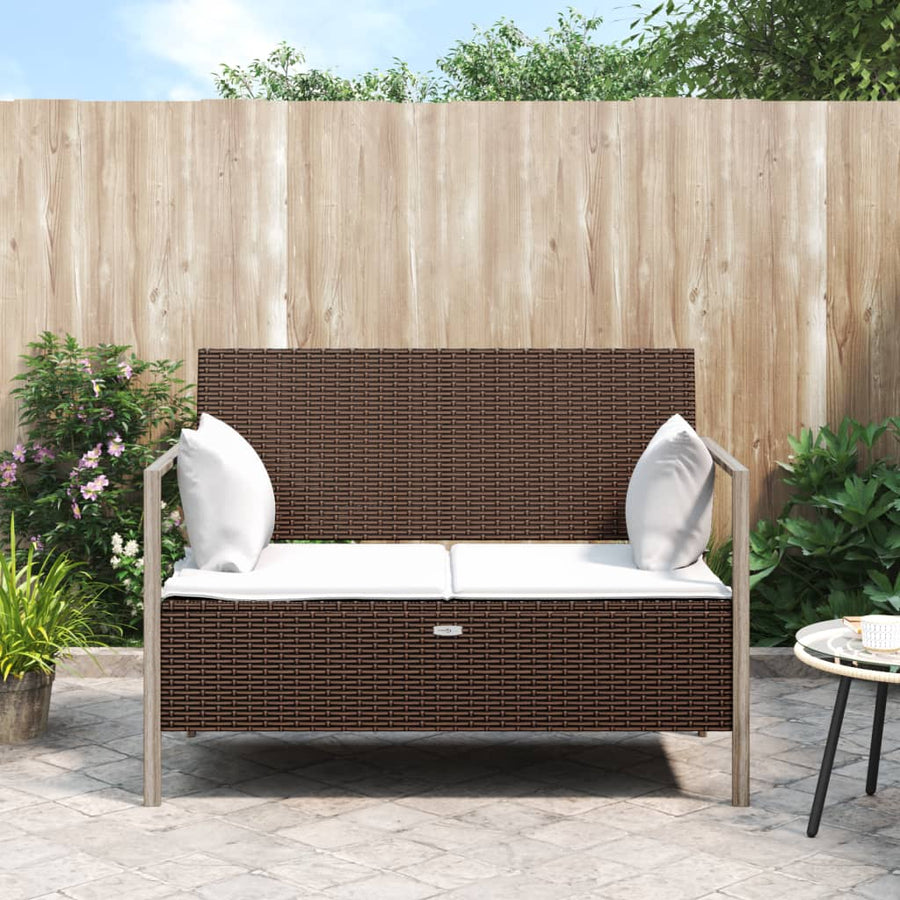 Tuinbank 2-Zits Met Kussens Poly Rattan Bruin