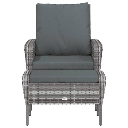Tuinstoel met voetenbank poly rattan grijs