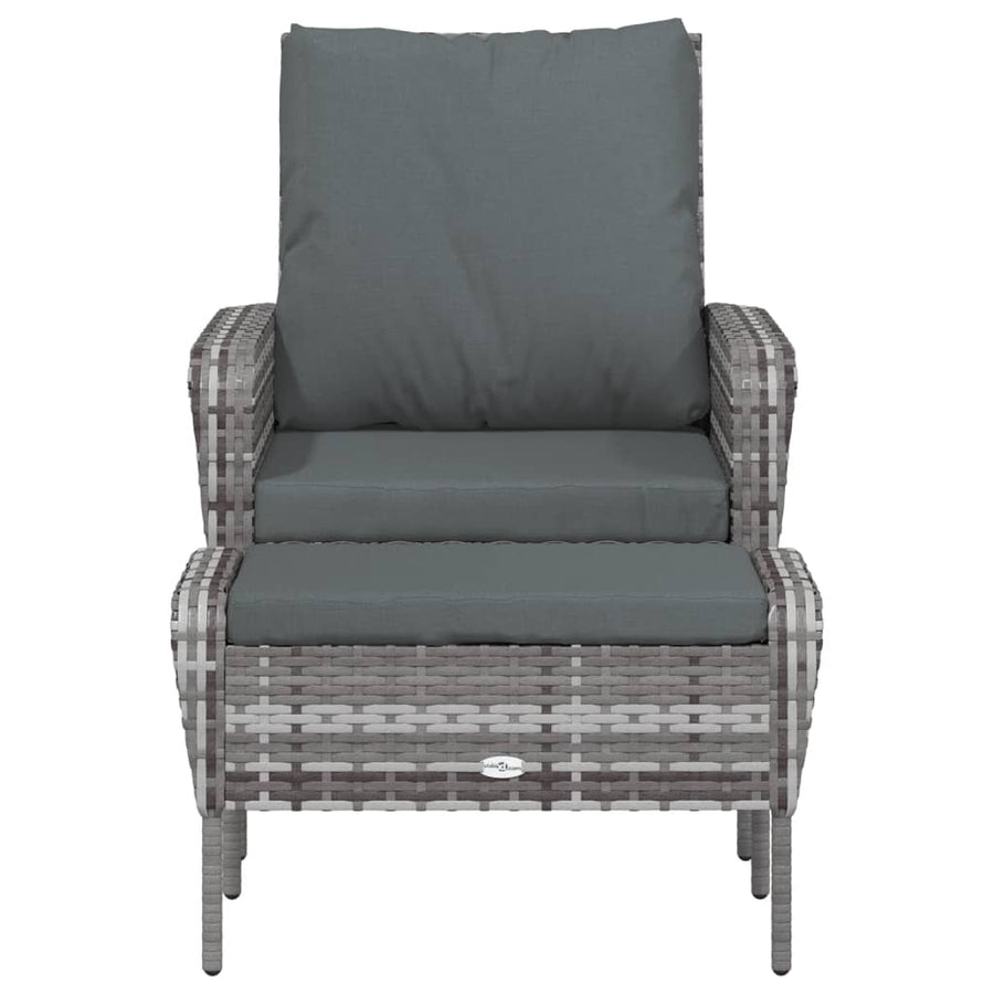 Tuinstoel met voetenbank poly rattan grijs