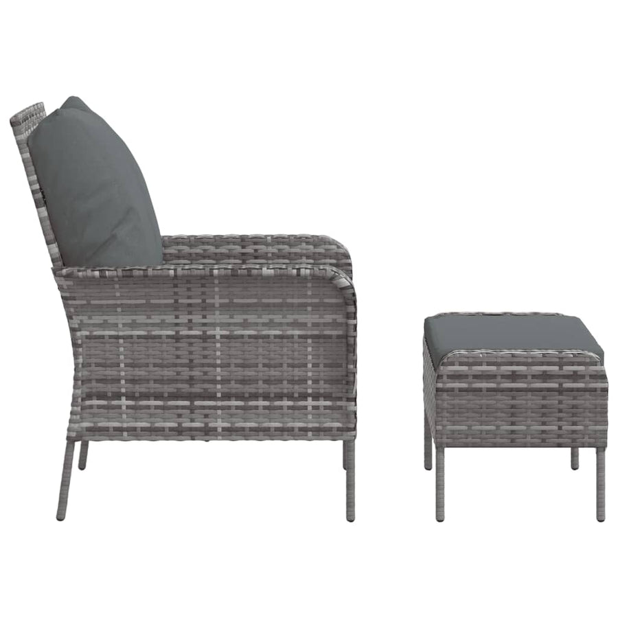 Tuinstoel met voetenbank poly rattan grijs