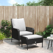 Tuinstoel poly rattan zwart met voetenbank