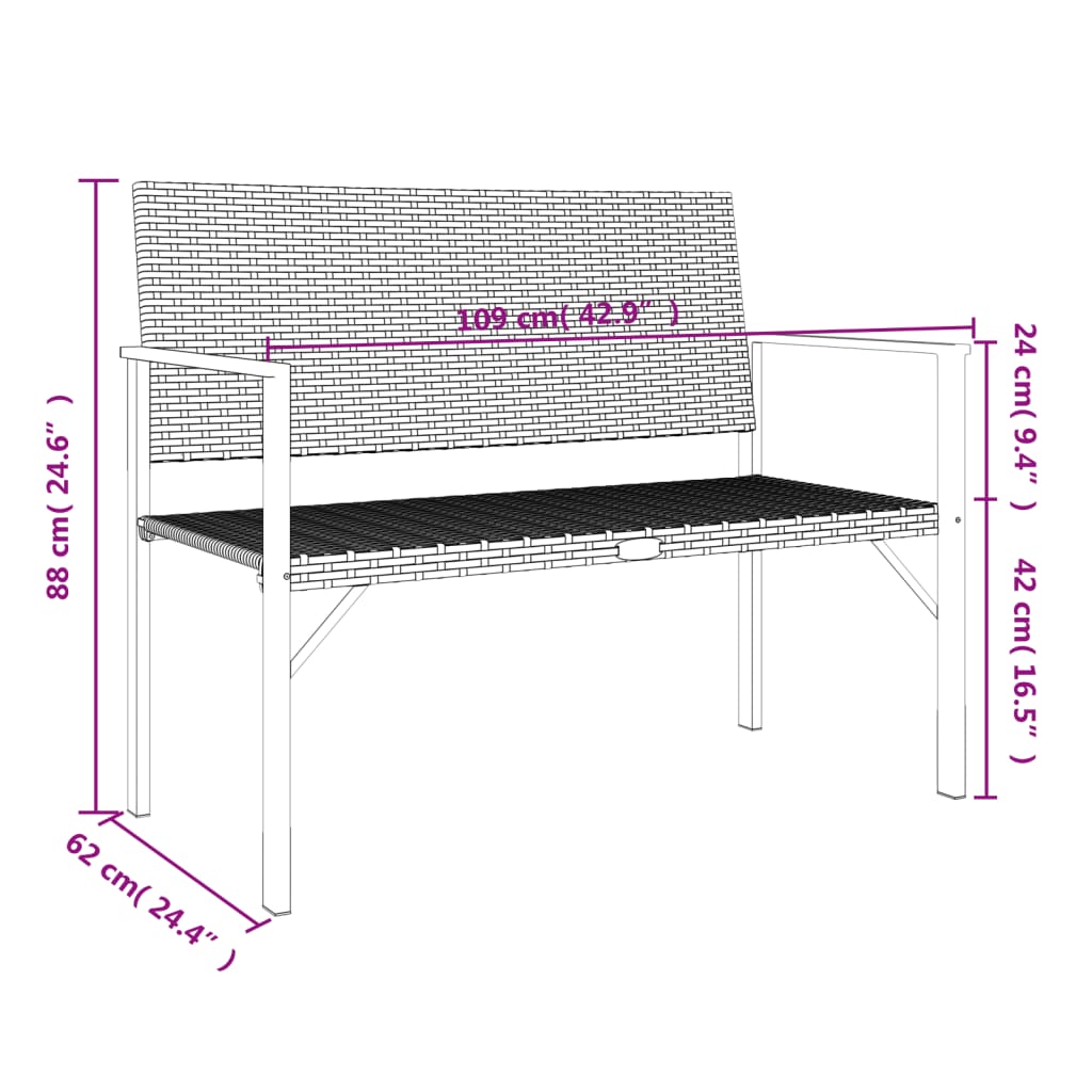 Tuinbank 2-Zits Poly Rattan Nee Grijs