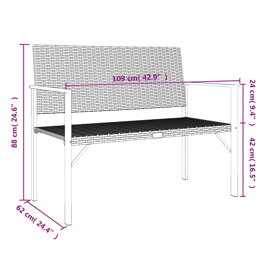 Tuinbank 2-Zits Poly Rattan Nee Grijs