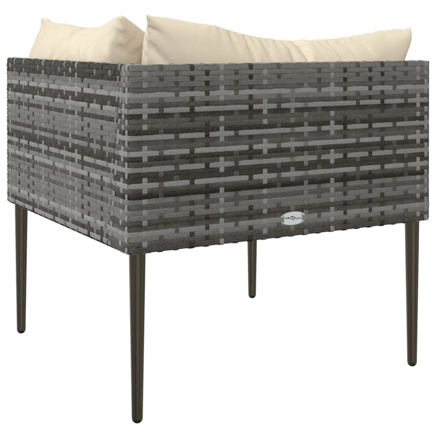Tuinhoekbank met kussens poly rattan grijs