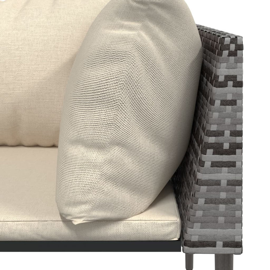 Tuinhoekbank met kussens poly rattan grijs