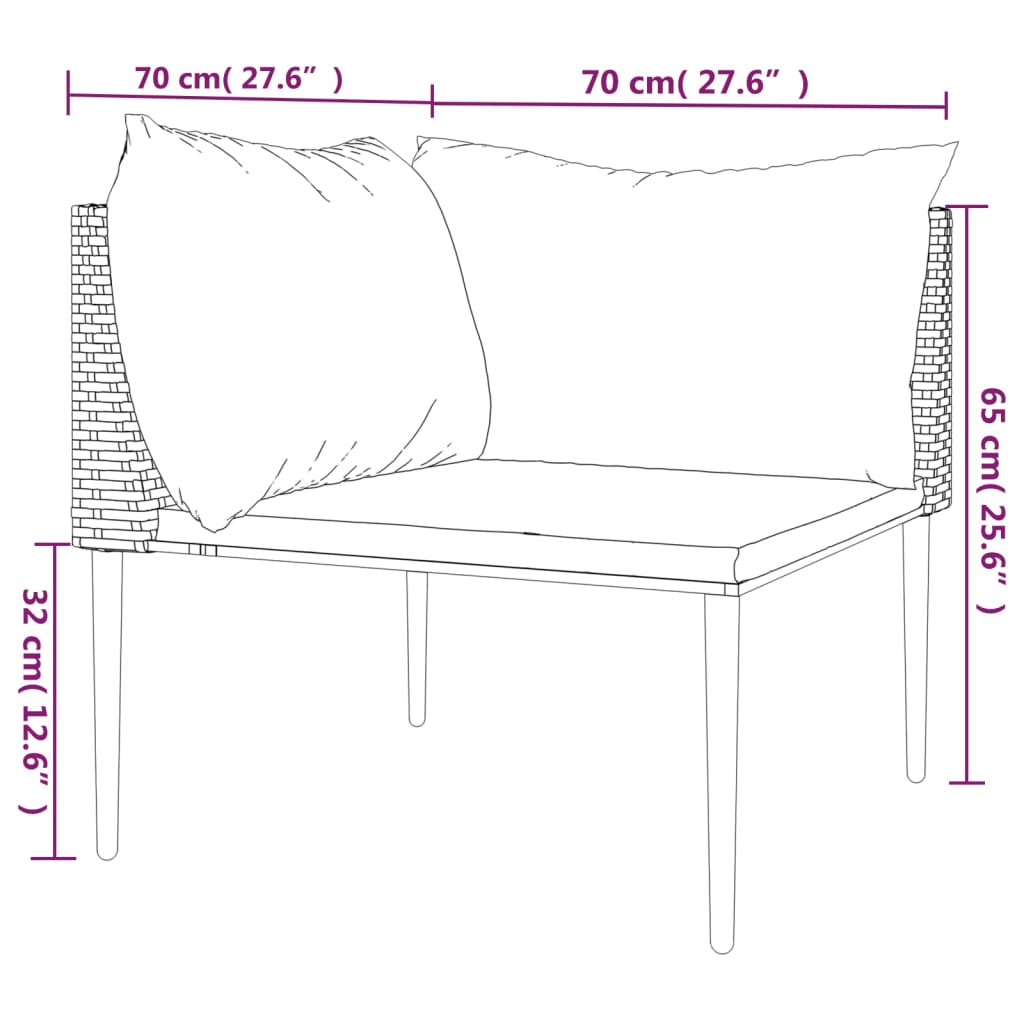 Tuinhoekbank met kussens poly rattan grijs