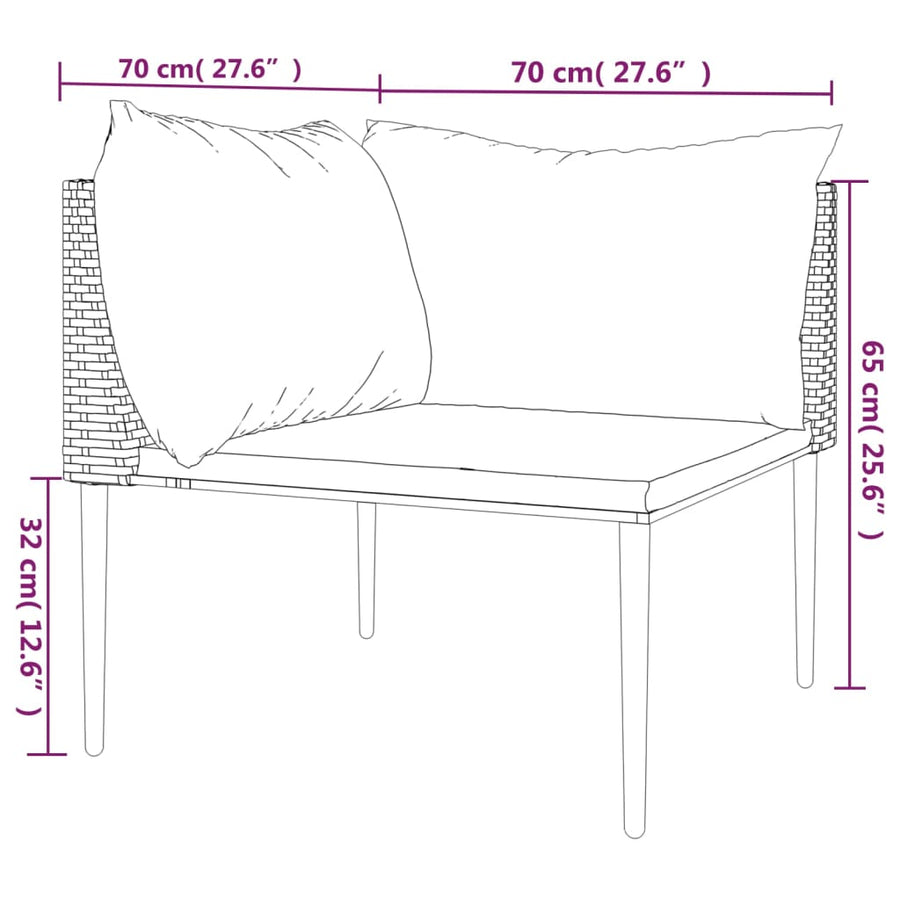 Tuinhoekbank met kussens poly rattan grijs