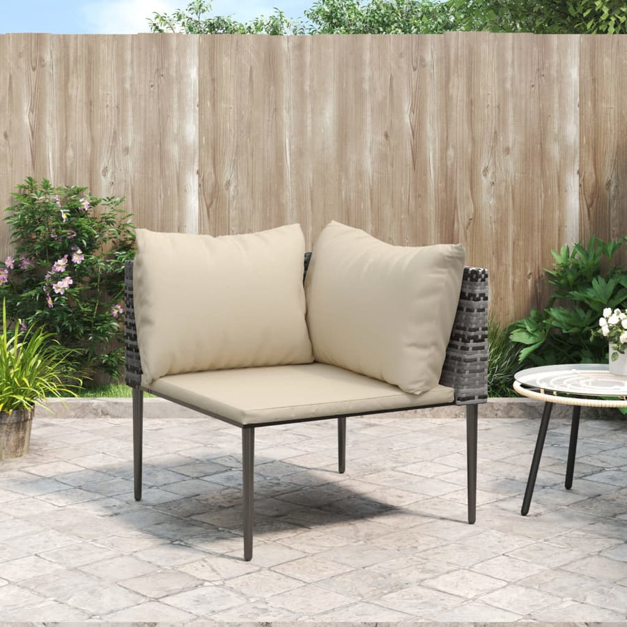 Tuinhoekbank met kussens poly rattan grijs