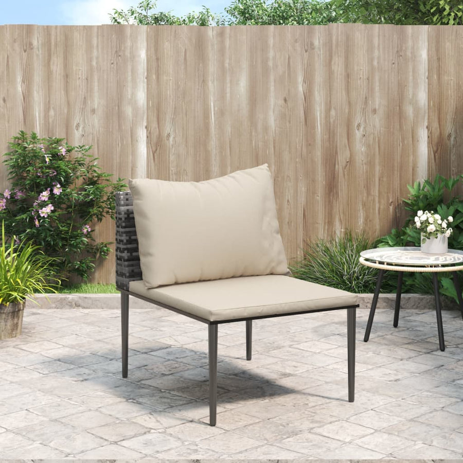 Tuinmiddenbank met kussens poly rattan grijs