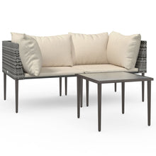 3-Delige Loungeset Met Kussens Poly Rattan Grijs