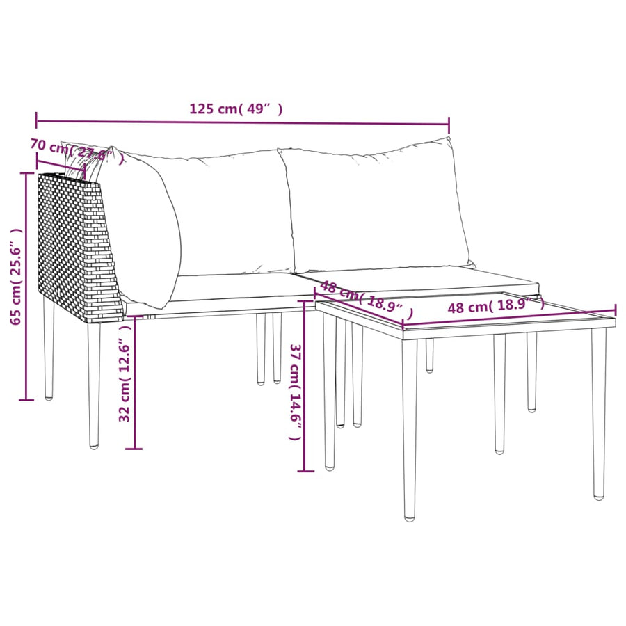 3-Delige Loungeset Met Kussens Poly Rattan Grijs