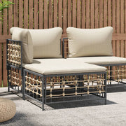 Voetenbank tuin poly rattan 70x70x34 cm antraciet beige kussen