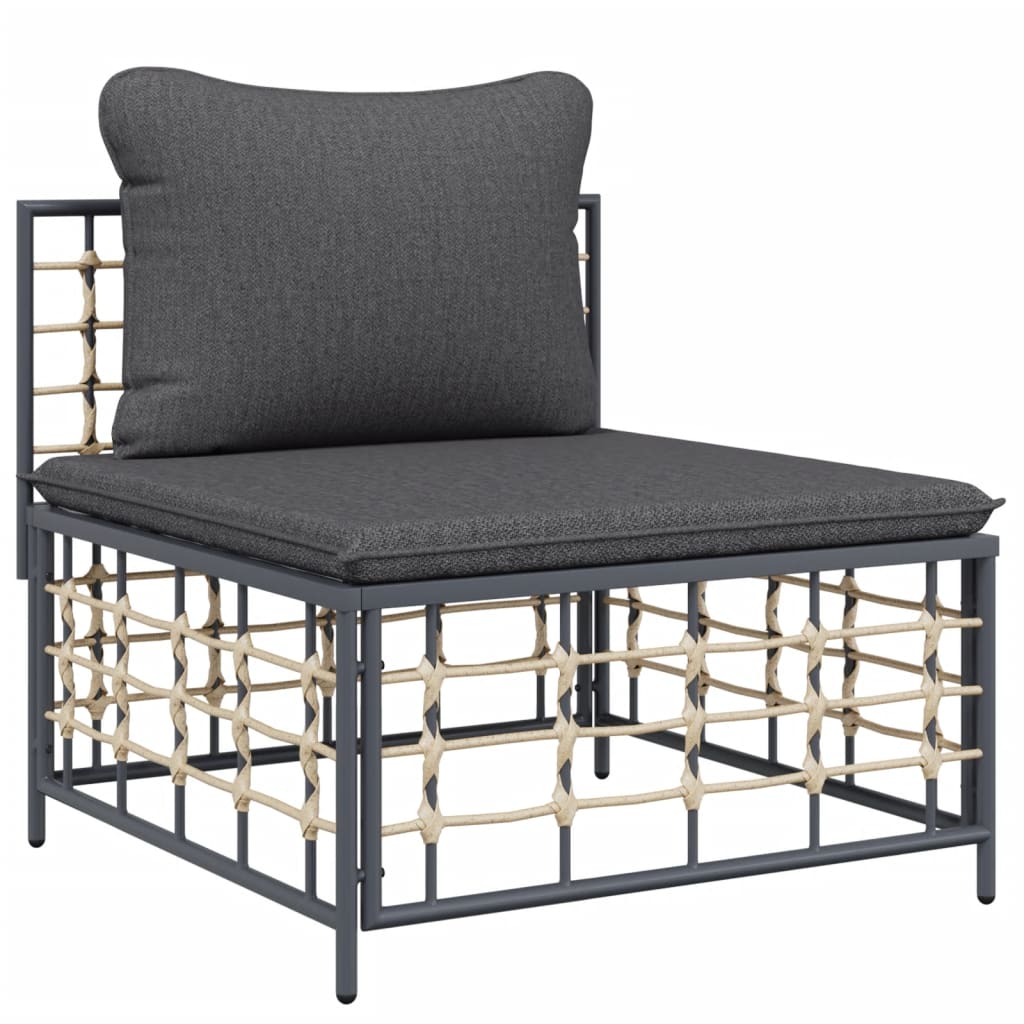 Tuin Met Donkergrijze Kussens Poly Rattan Donkergrijs Middenbank