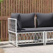 Garden corner sofa with cushions woven fabric white