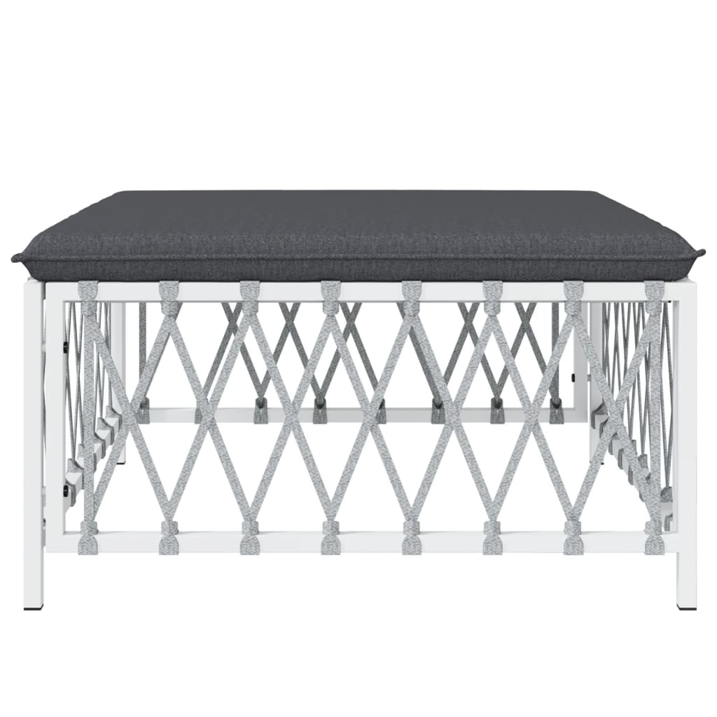 Tuinvoetenbank Met Kussens Geweven Stof Wit Voetensteun