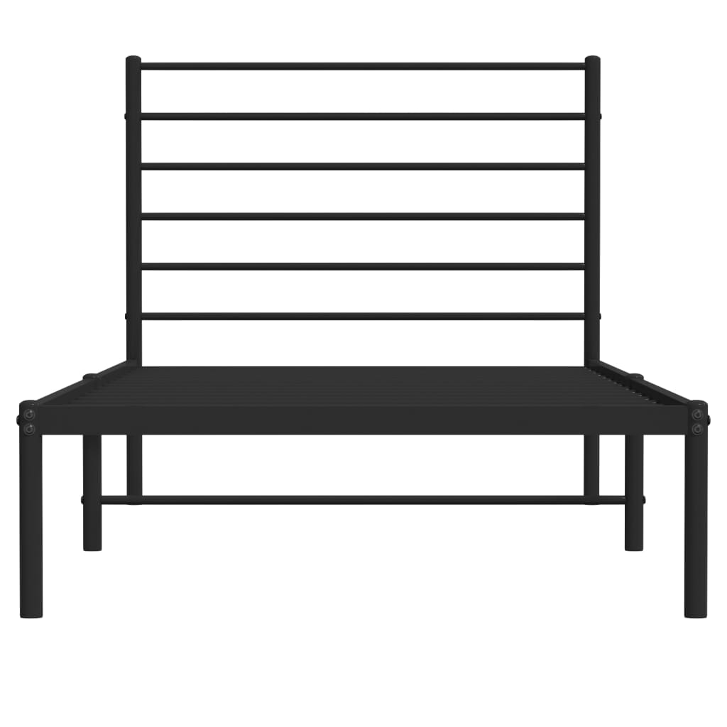Bedframe Metaal 75 x 190 cm Zwart met hoofdbord