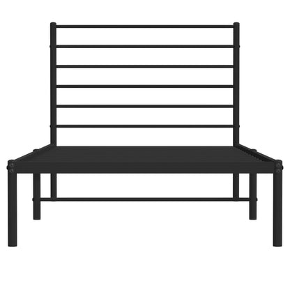 Bedframe Metaal 75 x 190 cm Zwart met hoofdbord