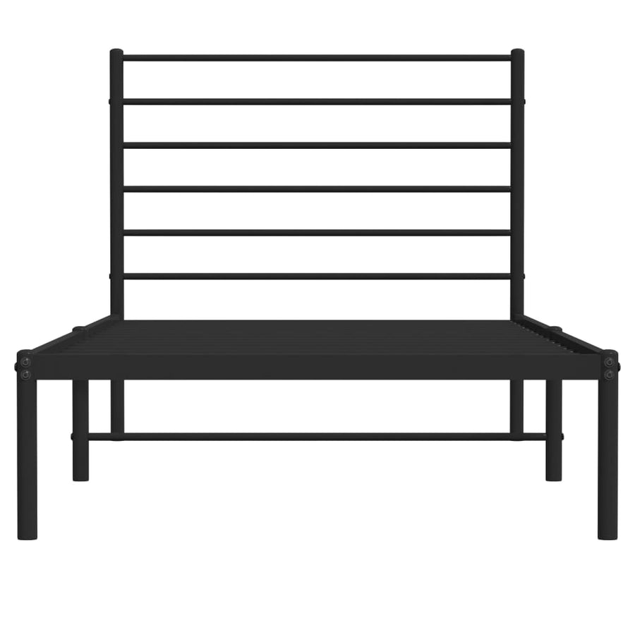 Bedframe Metaal 75 x 190 cm Zwart met hoofdbord
