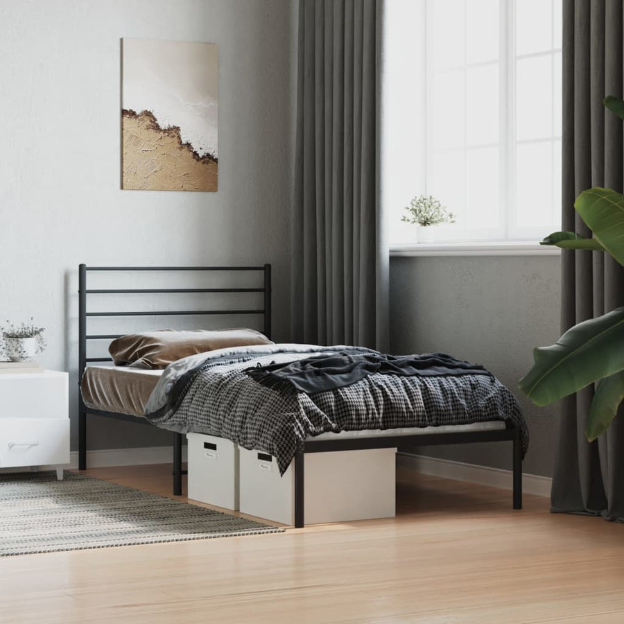 Bedframe Metaal 80 x 200 cm Zwart met hoofdbord