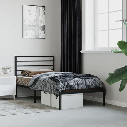 Bedframe Metaal 80 x 200 cm Zwart met hoofdbord