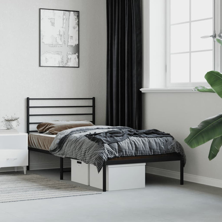 Bedframe Metaal 90 x 190 cm Zwart met hoofdbord