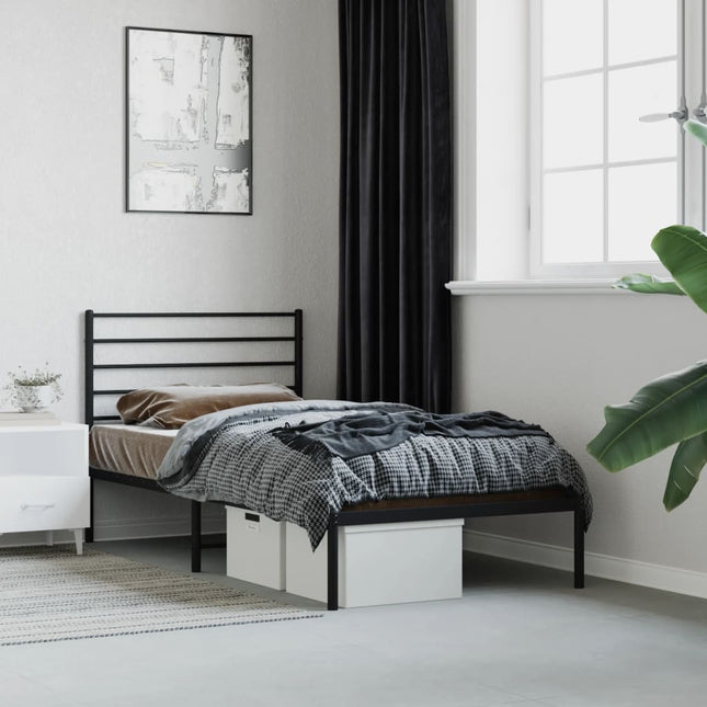 Bedframe Metaal 90 x 200 cm Zwart met hoofdbord