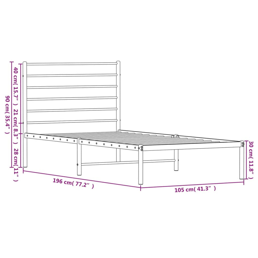 Bedframe Metaal 100 x 190 cm Zwart met hoofdbord