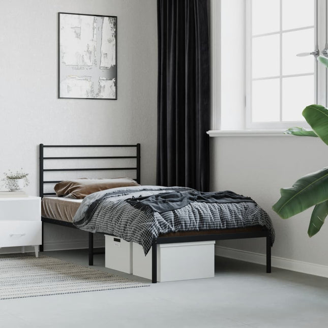 Bedframe Metaal 100 x 200 cm Zwart met hoofdbord