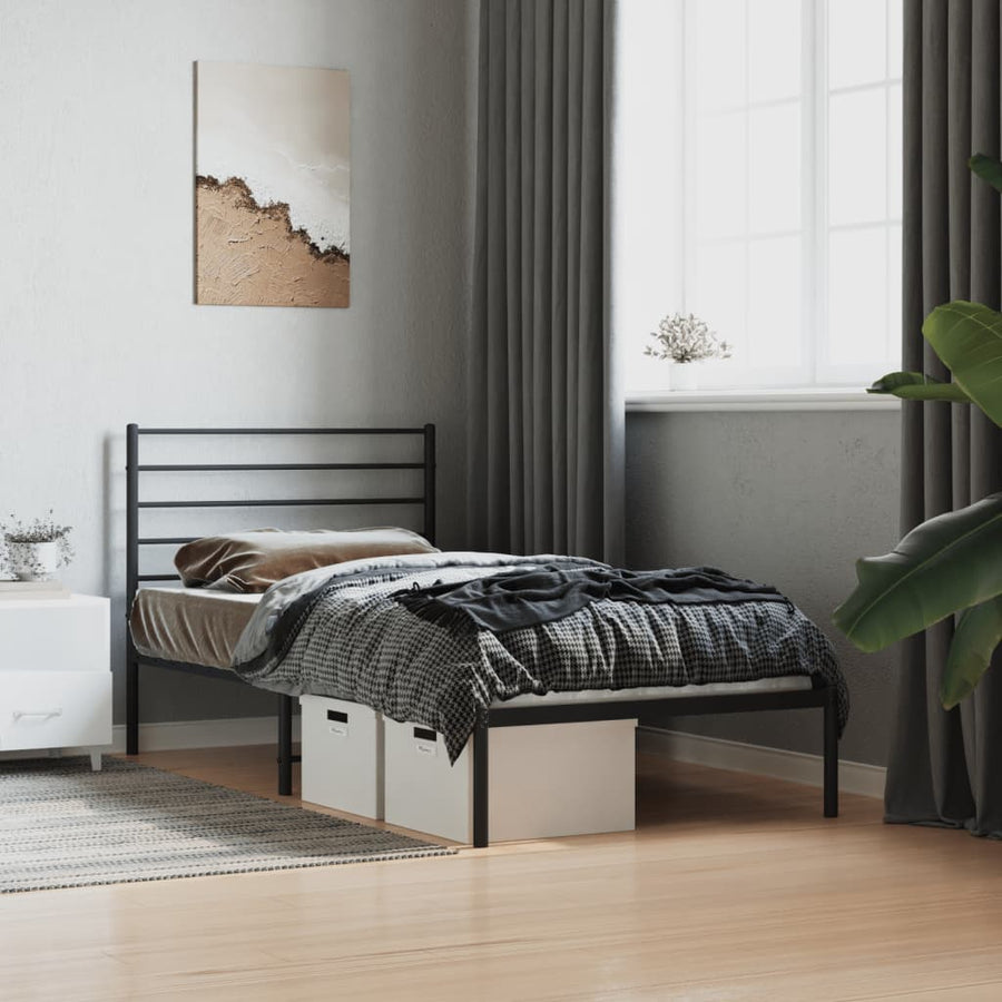 Bedframe Metaal 107 x 203 cm Zwart met hoofdbord