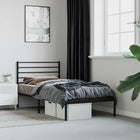 Black metal bed frame with headboard 107x203 cm