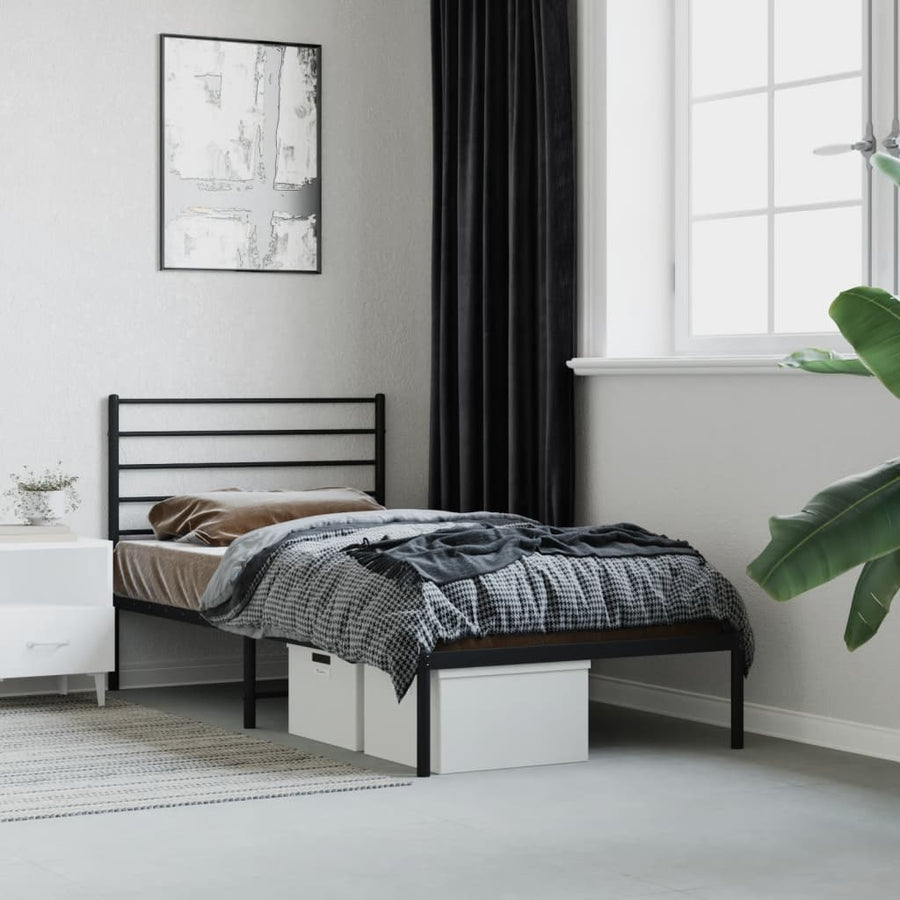 Bedframe Metaal 107 x 203 cm Zwart met hoofdbord